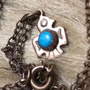 Very Vintage Petite Turquoise Copper Thunderbird Necklace